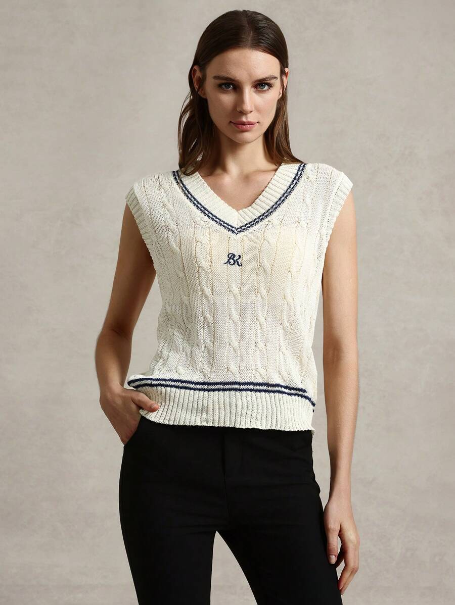 Briarwyn 女士学院风字母刺绣毛衣背心夏季女士商务休闲装