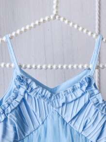 SHEIN Genkimix Girls Fashion Spaghetti Strap Frill Trim Mesh Princess Dress, Suitable For Birthday Party,Banquet,Gift, Summer - Blue - View 4