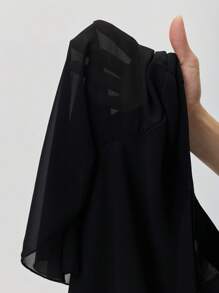 Miaspire Women's Solid Color V-Neck Batwing Sleeve Simple Blouse, For Casual Daily Wear - Black - View 4