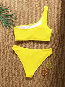 SHEIN Swim Costumi da bagno bikini da donna per l'estate, colore giallo, collo asimmetrico, stile sexy