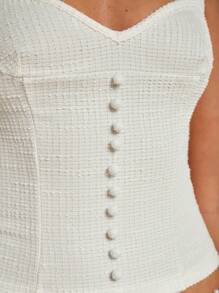 COSMINA Women's Solid Color Button Design Fitted Sweetheart Neck Casual Camisole - Black - View 2