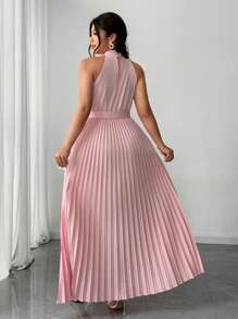 Elenzga 大码女式优雅浪漫度假连衣裙，露背收腰 A 字裙，适合婚礼宾客 - 粉色 - 查看 4