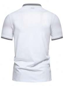 Manfinity Homme Men's Half-Zip Striped Print Casual Short Sleeve Polo Shirt, Summer - Multicolor - View 2