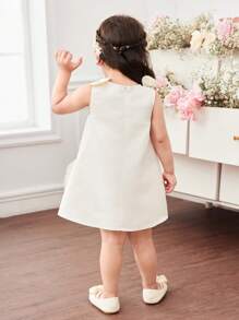 可爱优雅的杏色花朵蝴蝶结无袖女婴连衣裙 - 杏色 - 查看 2