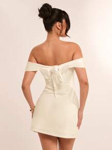 SHEIN BAE 夏季海滩度假纯白色露肩后蝴蝶结迷你连衣裙，适合日常约会、夜间外出、夜总会、派对、聚会、鸡尾酒会、泳池派对、返校季节服装、学校季节连衣裙、节日连衣裙女士连衣裙 - 杏色 - 查看 5