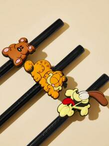 GARFIELD | SHEIN 3 PCS dễ thương phim hoạt hình đồ họa ống hút bìa, với ống hút, quà tặng - Nhiều màu - Xem 4