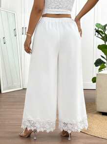 SHEIN Frenchy Plus Size Solid Color Casual Pants, Fashionable Suitable For Summer - White - View 5
