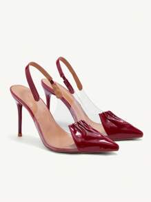 CUCCOO CHICEST 女士尖头透明 PVC 高跟凉鞋，优雅性感红色一脚蹬细高跟鞋，时尚舒适，适合办公室和日常穿着