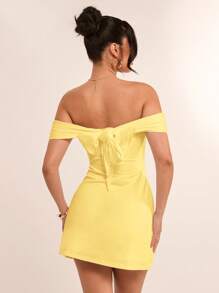 SHEIN BAE 夏季海滩度假纯白色露肩后蝴蝶结迷你连衣裙，适合日常约会、夜间外出、夜总会、派对、聚会、鸡尾酒会、泳池派对、返校季节服装、学校季节连衣裙、节日连衣裙女士连衣裙 - 黃色 - 查看 5