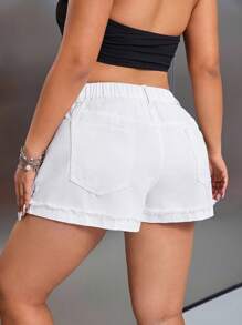 SHEIN ICON White Skinny Ripped Shorts, Minimalist & Fashion, Suitable For Summer - White - View 2