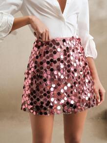 Anewsta Váy mini voan đính sequin màu mơ cho nữ, phong cách sang trọng - Hồng - Xem 4
