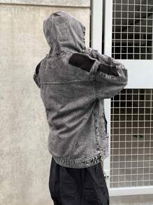 Manfinity EMRG Men's Casual Everyday Washed Loose Drop Shoulder Hooded Denim Jacket