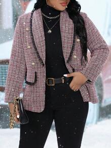 Elenzga Áo khoác blazer dài tay đơn giản hàng ngày cỡ lớn dành cho nữ, mùa đông - Màu Đỏ Sâu - Xem 5