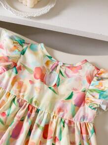 SHEIN 年轻女孩花卉盖袖中长连衣裙 - 彩色 - 查看 5