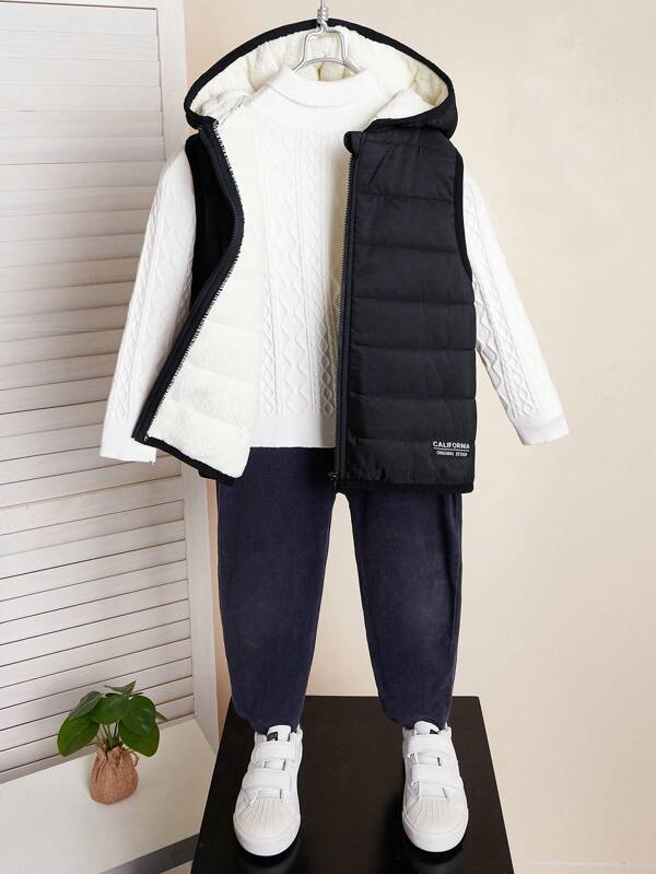 SHEIN 1pc Young Boy Casual Solid Color Padded Coat Vest Outerwear For Outdoor, School, Party, Autumn Winter