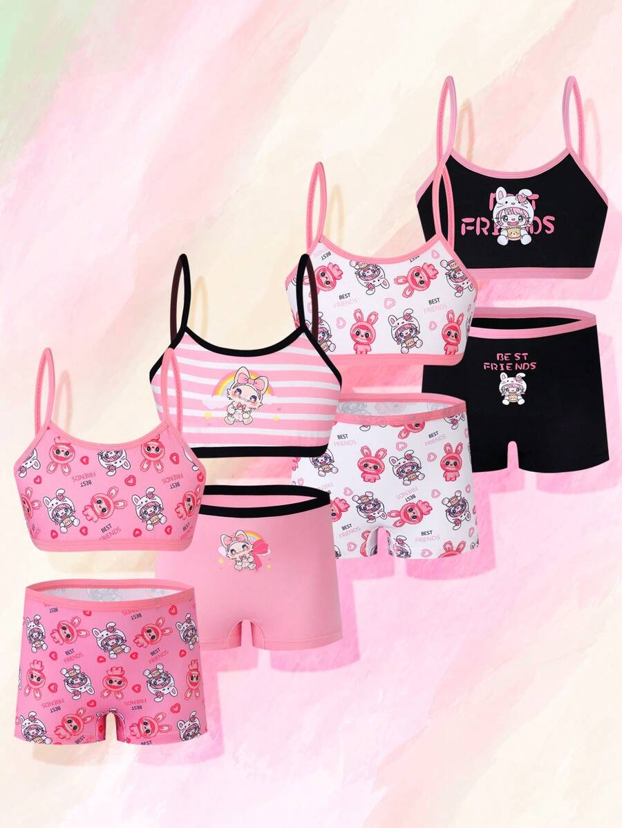 Young Girl Rabbit Pattern Casual Simple Soft Comfortable Camisole And Briefs Set - Multicolor - View 1