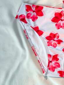 SHEIN Leap Crew Teen Girls Spring & Summer Clean Girl, Light Pink, White, Floral Print Bikini Set With Wrap Skirt 3 Pieces Swimwear, Vacation/Holiday, Vintage//Beach/Sea/Elegant/Cute - Red - View 6