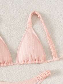 Swim Mod Conjunto de traje de baño de dos piezas con textura lisa, con almohadillas extraíbles y diseño fruncido - Rosa - Ver 8