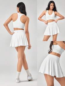 GLOWMODE 4.5'' Sweat-Wicking Quick-Dry Tummy Control Ultra High-Rise Waist Skirt With Side Pockets Non-Slip Grips Daily Casual Wear - White - View 8