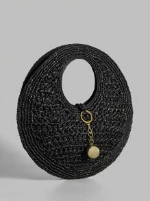 Ontre Women's Solid Color Simple Tote Bag, Casual Daily Carrying Bag - Black - View 2