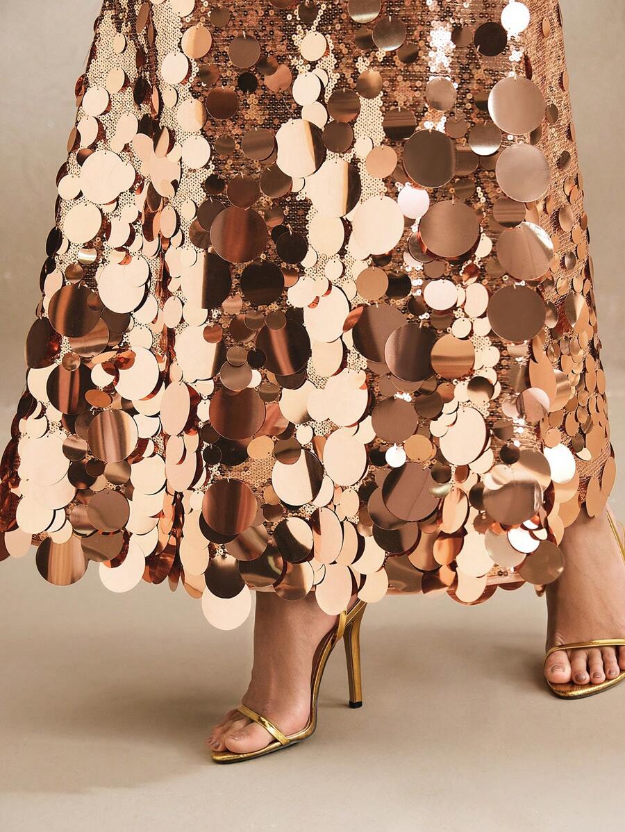 Anewsta Women's Solid Color Fancy Sequin Mermaid Hem Skirt - Champagne - View 1
