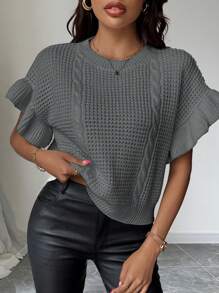 SHEIN Unity Chaleco de punto con volantes y color liso informal y sencillo - Gris - Ver 6