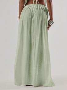 Musera Resort 低腰抽绳飘逸优雅性感超长裙海滩度假罩衫春夏季假期 - 綠色 - 查看 2
