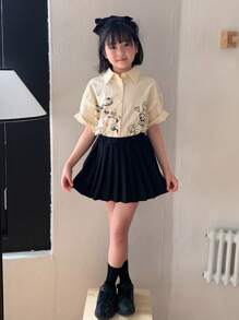 Dazy Kids 少女印花短袖衬衫上衣，夏季，返校季复活节服装 - 黃色 - 查看 2