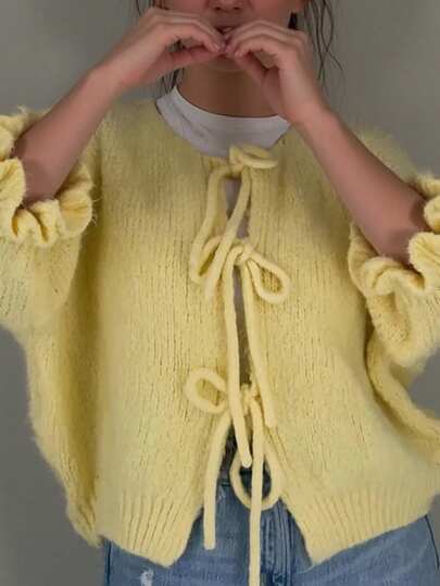 INAWLY Women's Crew Neck Drawstring Long Sleeve Casual Loose Comfy Sweater,Short Sleeve Tops, Knit Pullover Fall Winter