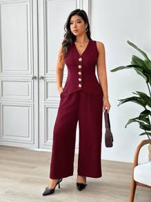 SHEIN Frenchy Chaleco informal decorado con botones metálicos de talla grande