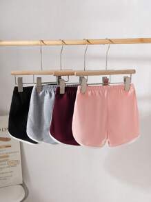 5pcs/Pack Baby Girl Elastic Waist Contrasting Trim Casual Shorts, Summer - Multicolor - View 2