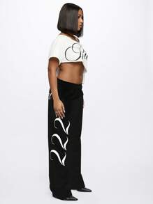 SUMWON WOMEN 天使标志运动裤 法式毛圈布 家居服 松紧腰慢跑裤 运动街头装 运动休闲 舒适健身 节日礼物 - 黑色 - 查看 6