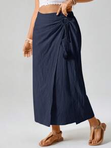 Freevana Váy midi dài vừa phải có khoen chữ O trang trí cho nữ cỡ lớn, phong cách phương Tây Boho Bohemian thập niên 90, mùa hè, kín đáo, vừa vặn với Ibiza, váy dự tiệc mùa xuân Old Money - Màu xanh hải quân - Xem 6