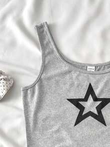SHEIN Conjunto de Pijama em 2 peças de Regata com Estampa de Estrelas Minimalista e Shorts Xadrez para Adolescentes, Roupa de Descanso Casual e Confortável