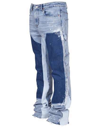 Street Life Men's Contrast Color Pocket Casual Flared Jeans