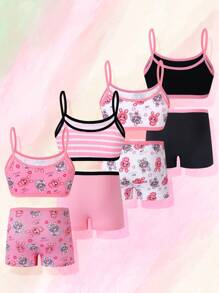 Young Girl Rabbit Pattern Casual Simple Soft Comfortable Camisole And Briefs Set - Multicolor - View 2