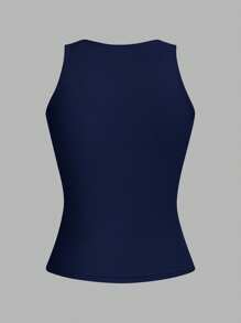 SHEIN EZwear 4 件套女士性感短款紧身背心，黑色、藏青色、碎花灰和白色，适合夏季 - 彩色 - 查看 4