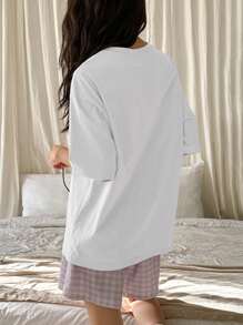 DAZY 2pcs Loose Casual Short Sleeve Women Pajama Set - White - View 2