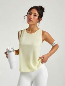 Easithlete Áo ba lỗ tập yoga thể thao lưới chắp vá dành cho nữ - Màu vàng - Xem 3