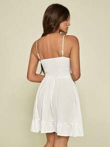 SHEIN Tall 纹理编织背面缆线宽容。女士度假吊带夏季白色连衣裙适合夏季。 - 白色 - 查看 2