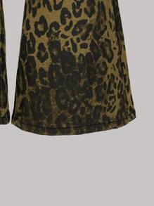 青少年女孩时尚豹纹水洗牛仔宽松喇叭牛仔裤，松紧腰带和拉链开合，时尚舒适 - 黑色 - 查看 5