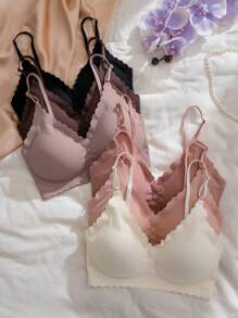 SHEIN 6 件套无缝肩带吊带内衣套装，带波浪边，冰丝材质 - 彩色 - 查看 4