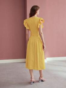 MOTF PREMIUM VESTIDO CON VOLANTES Y ENTALLADO CON CINTURÓN - Amarillo - Ver 5
