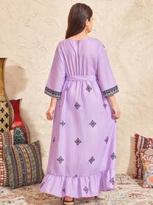Tween Girl Casual Printed Long Dress - Mauve Purple - View 2