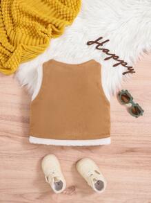 SHEIN 男婴无袖厚背心，带保暖内衬和彩色设计 - 棕色 - 查看 2