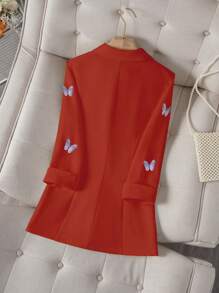 SHEIN Unity Blazer decorado con mariposas 3D de estilo urbano - Color caoba - Ver 2