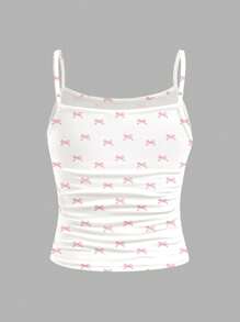 SHEIN Girlism 迷你蝴蝶结芭蕾舞者风格背心，适合青少年女孩的合身休闲运动背心 - 彩色 - 查看 2