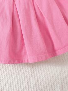 SHEIN 2 pièces Set Top Col mode + Jupe En Jean Plissée Pour Jeune Fille - Rose bonbon - Voir 5