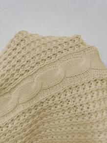 SHEIN Unity Women's Casual Knitted Vest With Ruffle Hem And Cable Cable Pattern - Apricot - View 8