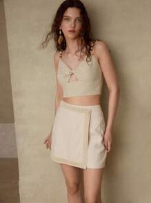 MOTF PREMIUM 亚麻撞色绑带裹身裙